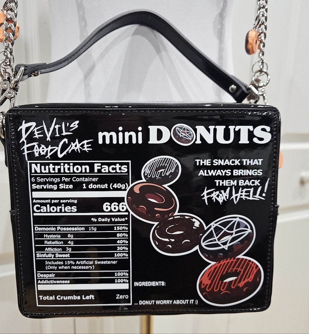 Unique Goth Pentagram Pentacle Devil's Food Cake Black Mini Donut Box Bag Purse - Picture 4 of 14